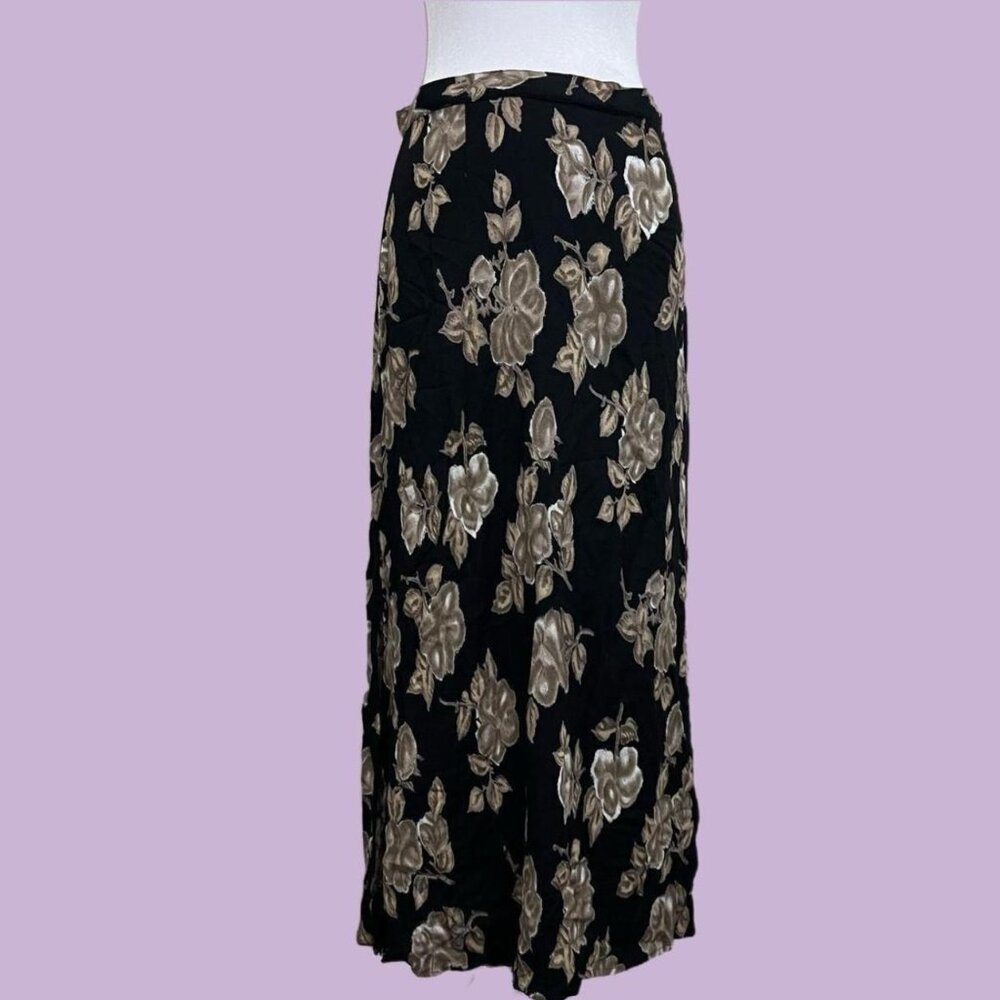 vintage 90s black floral whimsygoth grunge maxi skit with slits on sides
